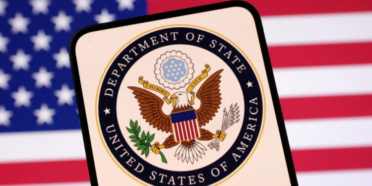 Illustration shows United States Department of State logo and U.S. flag