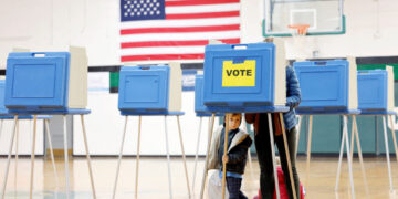 Polling station during primary elections in North Carolina
