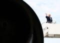 U.S. President Donald Trump boards Air Force One at Joint Base Andrews in Maryland