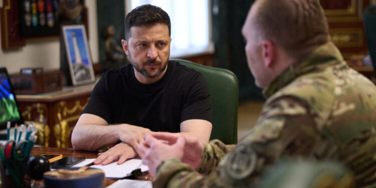 Ukraine's President Zelenskiy and Head of the Security Service of Ukraine Maliuk attend a meeting in Kyiv