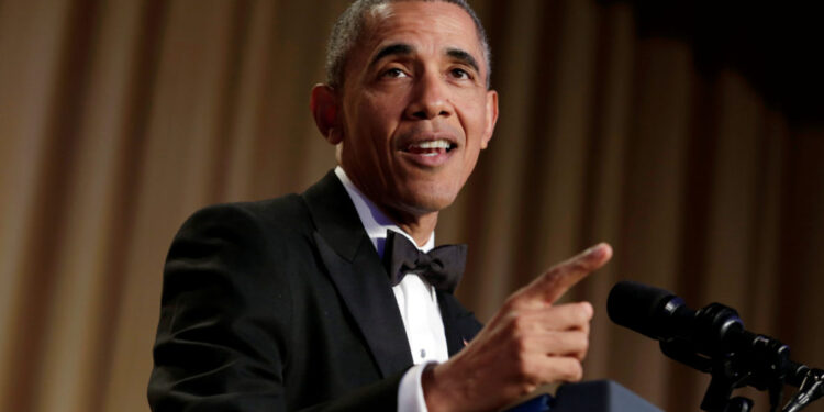 President Barack Obama speaks at the White House Correspondents' Association annual dinner in Washington