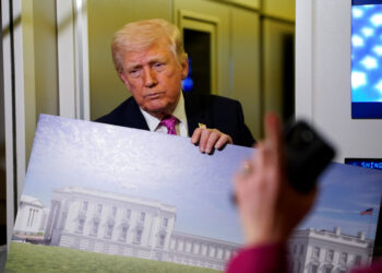U.S. President Donald Trump on board Air Force One for travel to Joint Base Andrews
