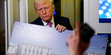 U.S. President Donald Trump on board Air Force One for travel to Joint Base Andrews