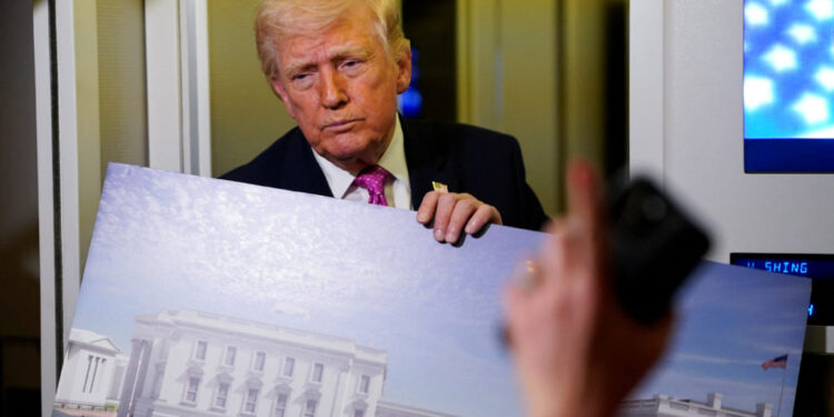 U.S. President Donald Trump on board Air Force One for travel to Joint Base Andrews