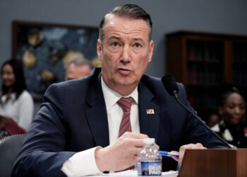 Acting Immigration and Customs Enforcement (ICE) director Todd Lyons testifies on Capitol Hill, in Washington