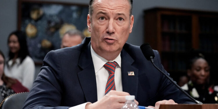 Acting Immigration and Customs Enforcement (ICE) director Todd Lyons testifies on Capitol Hill, in Washington