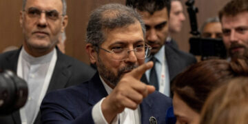 Iranian Deputy Foreign Minister Saeed Khatibzadeh speaks to reporters as he attends Antalya Diplomacy Forum in Antalya