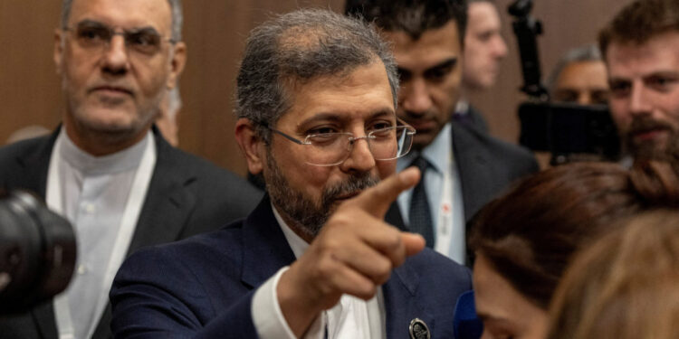 Iranian Deputy Foreign Minister Saeed Khatibzadeh speaks to reporters as he attends Antalya Diplomacy Forum in Antalya