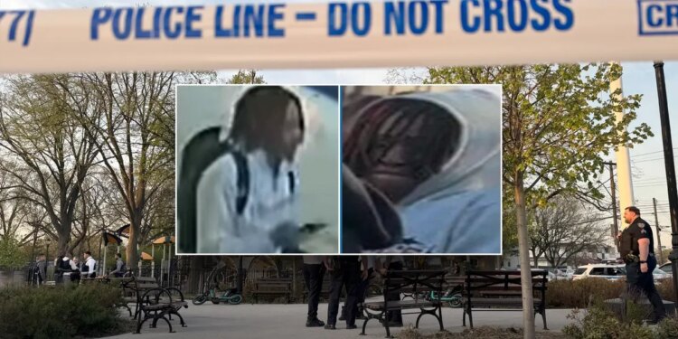 Photo of a potential suspect with an image of a crime scene in the background
