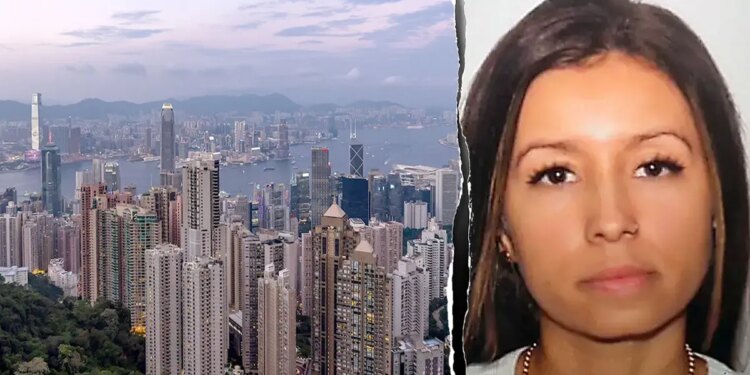 Lina Maria Guerra Echavarria with Hong Kong skyline in background