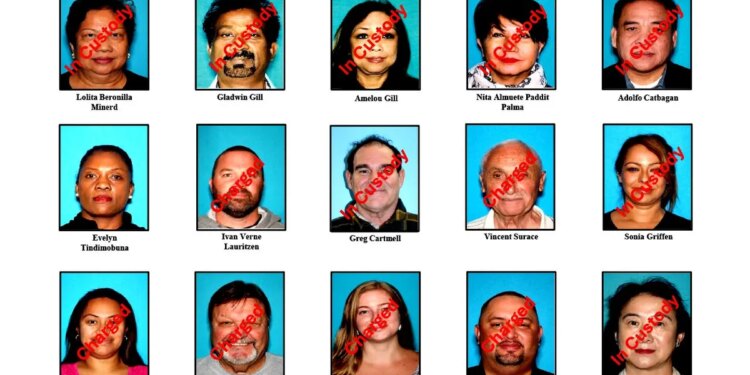 Mugshots of suspects arrested in Los Angeles health care fraud scheme involving hospice scams and Medicare billing