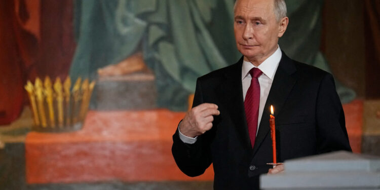 Russian President Putin attends Orthodox Easter service in Moscow