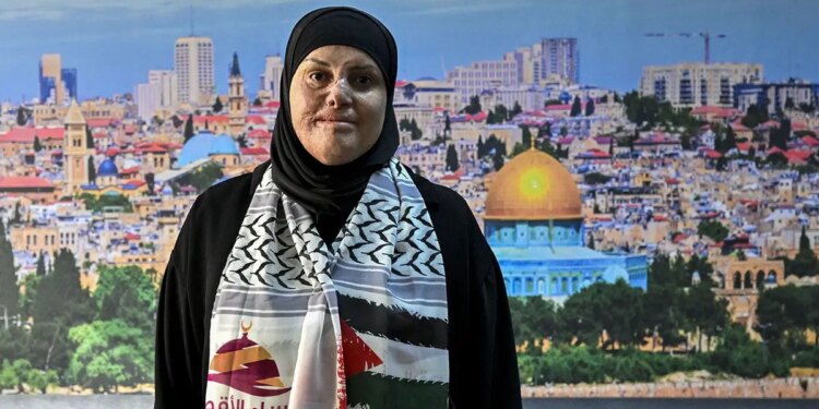 Israa Jaabis speaking at the 3rd International Al-Aqsa Women's Conference in Istanbul