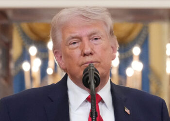 U.S. President Donald Trump delivers an address to the nation about the Iran war at the White House in Washington