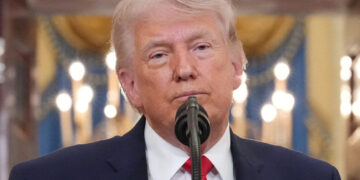 U.S. President Donald Trump delivers an address to the nation about the Iran war at the White House in Washington
