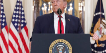 U.S. President Donald Trump delivers an address to the nation about the Iran war at the White House in Washington