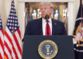 U.S. President Donald Trump delivers an address to the nation about the Iran war at the White House in Washington