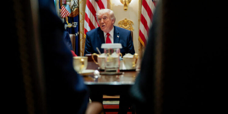 U.S. President Donald Trump participates in a cabinet meeting, at the White House