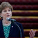 FILE PHOTO: U.S. Senator Jeanne Shaheen (D-NH) speaks during a press conference at the Presidential Office Building in Taipei