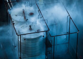 Water spraying on an overheated tank at an aerospace plant in Garden Grove, Calif.