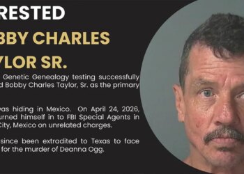 mug shot of Bobby Taylor Sr. with announcement from sheriff office