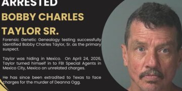 mug shot of Bobby Taylor Sr. with announcement from sheriff office