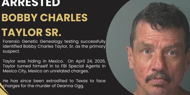 mug shot of Bobby Taylor Sr. with announcement from sheriff office