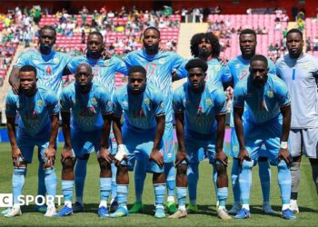 The DR Congo team pose for a photo before a game