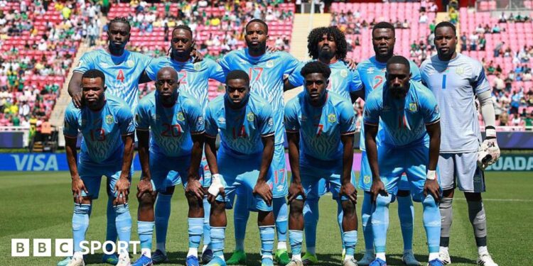 The DR Congo team pose for a photo before a game