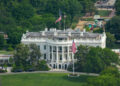 Aerial view from the top of the Washington Monument of the White House