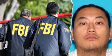 split image of Camron Lee and FBI agents