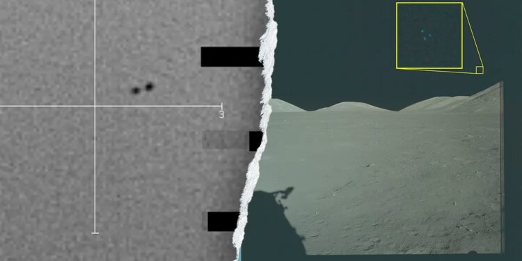 Split screen showing alleged unidentified aerial phenomena in the sky