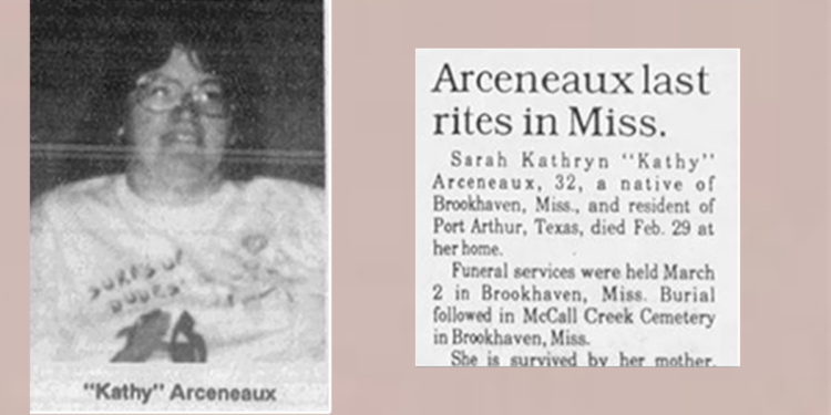 newspaper clipping for Kathy Arceneaux murder from 1996