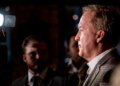 Attorney General Ken Paxton speaks during the first stop on his Texas First Tour to launch his campaign for the United States Senate on Monday, Feb. 16, 2026, at Republic Icehouse in Tyler.