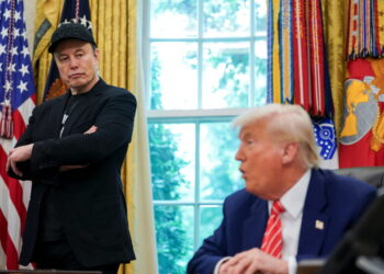 U.S. President Donald Trump and Elon Musk attend a press conference at the White House