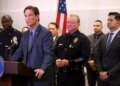 Los Angeles County District Attorney Nathan Hochman speaks at podium