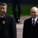 Leaders lay flowers during a ceremony on Victory Day in central Moscow