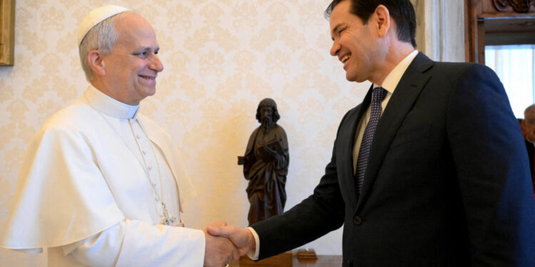 FILE PHOTO: Pope Leo XIV meets U.S Vice President JD Vance and U.S. Secretary of State Rubio at the Vatican