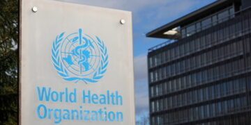 A view shows The World Health Organization (WHO) headquarters in Geneva