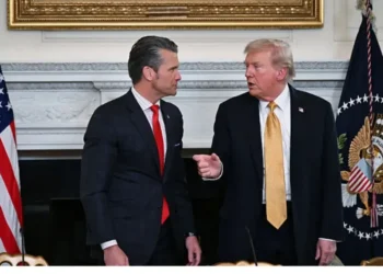 A video of Pete Hegseth following Donald Trump while allegedly wearing his gifted designer shoes goes viral. (Photo: Matt McClain/The Washington Post via Getty Image)