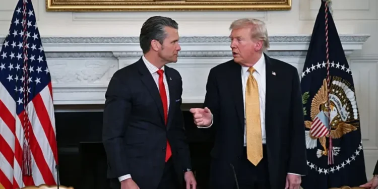 A video of Pete Hegseth following Donald Trump while allegedly wearing his gifted designer shoes goes viral. (Photo: Matt McClain/The Washington Post via Getty Image)