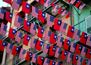 FILE PHOTO: U.S. and Taiwanese flags are seen in San Francisco