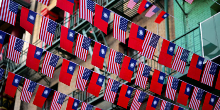 FILE PHOTO: U.S. and Taiwanese flags are seen in San Francisco