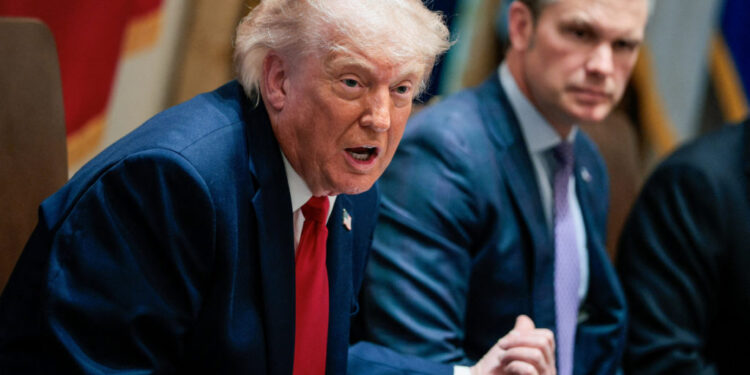 U.S. President Donald Trump participates in a cabinet meeting, at the White House