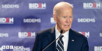 Joe Biden speaks in February