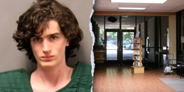 Bradley Scott Sayer and the entrance to a Chico, California library