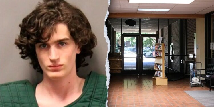 Bradley Scott Sayer and the entrance to a Chico, California library