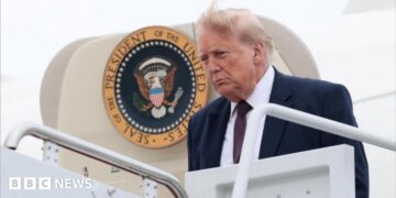 Donald Trump President of the United States of America US on his arrival ahead of a dinner with the President of the French Republic and his wife organised to celebrate the 250th anniversary of the independence of the United States at the Chateau de Versailles in Versailles France on June 17, 2026.