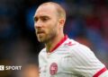 Christian Eriksen looks on during Denmark's friendly with DR Congo in June 2026