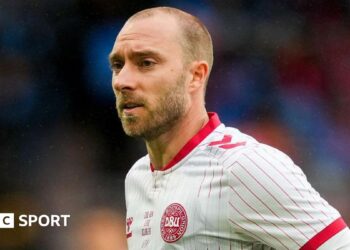 Christian Eriksen looks on during Denmark's friendly with DR Congo in June 2026